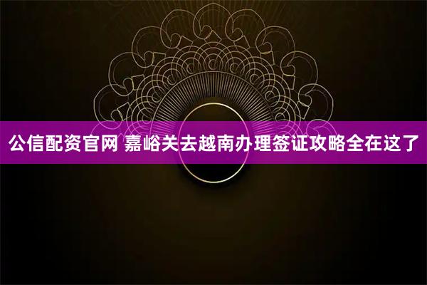 公信配资官网 嘉峪关去越南办理签证攻略全在这了
